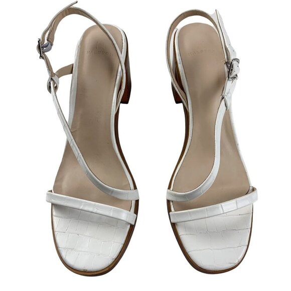 H by Halston Vegan Leather White Croc Embossed Contemporary Minimalist Block Hee - Picture 1 of 9